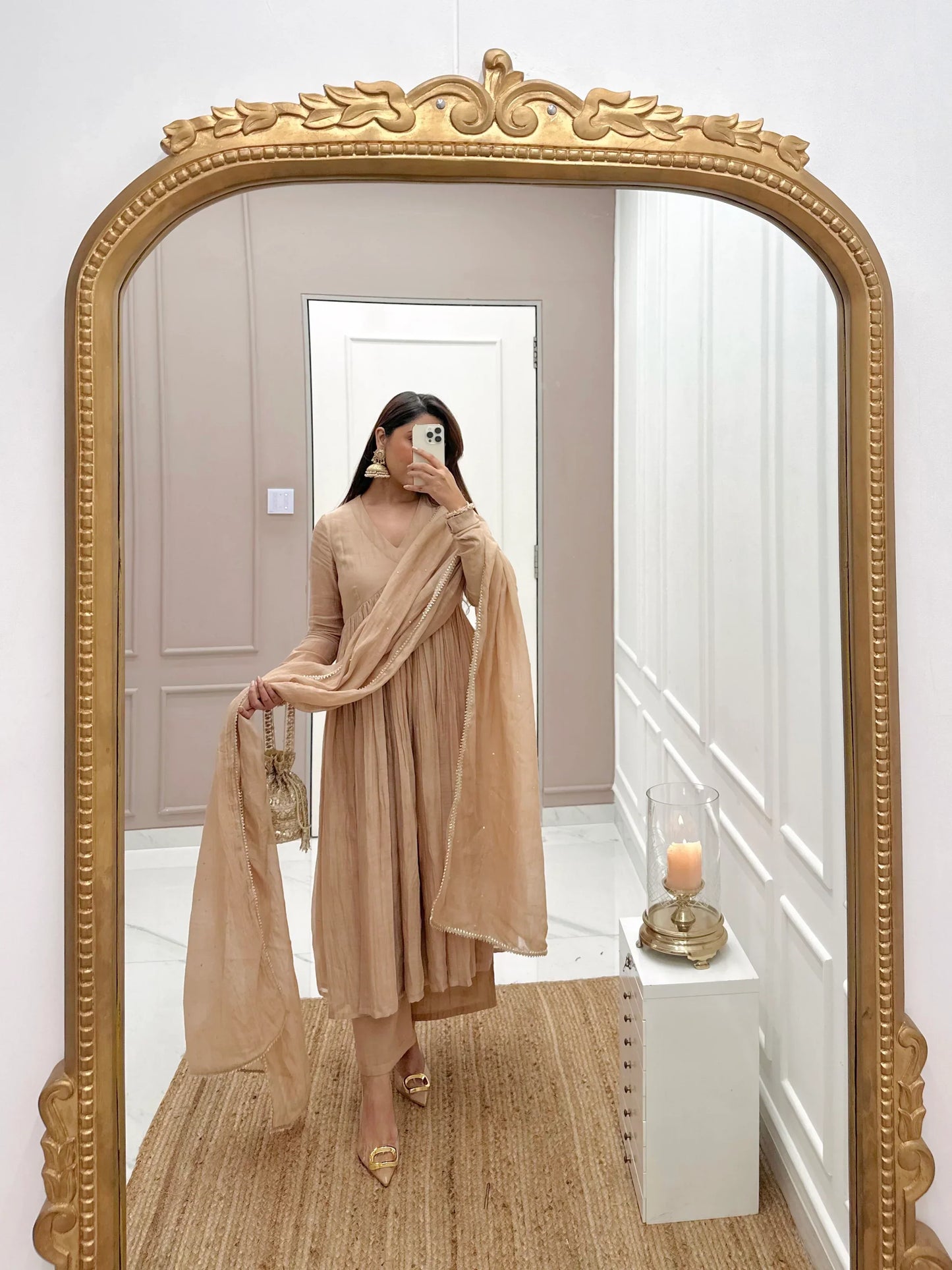 Mul Cotton Anarkali with Churi Sleeves Set of 3